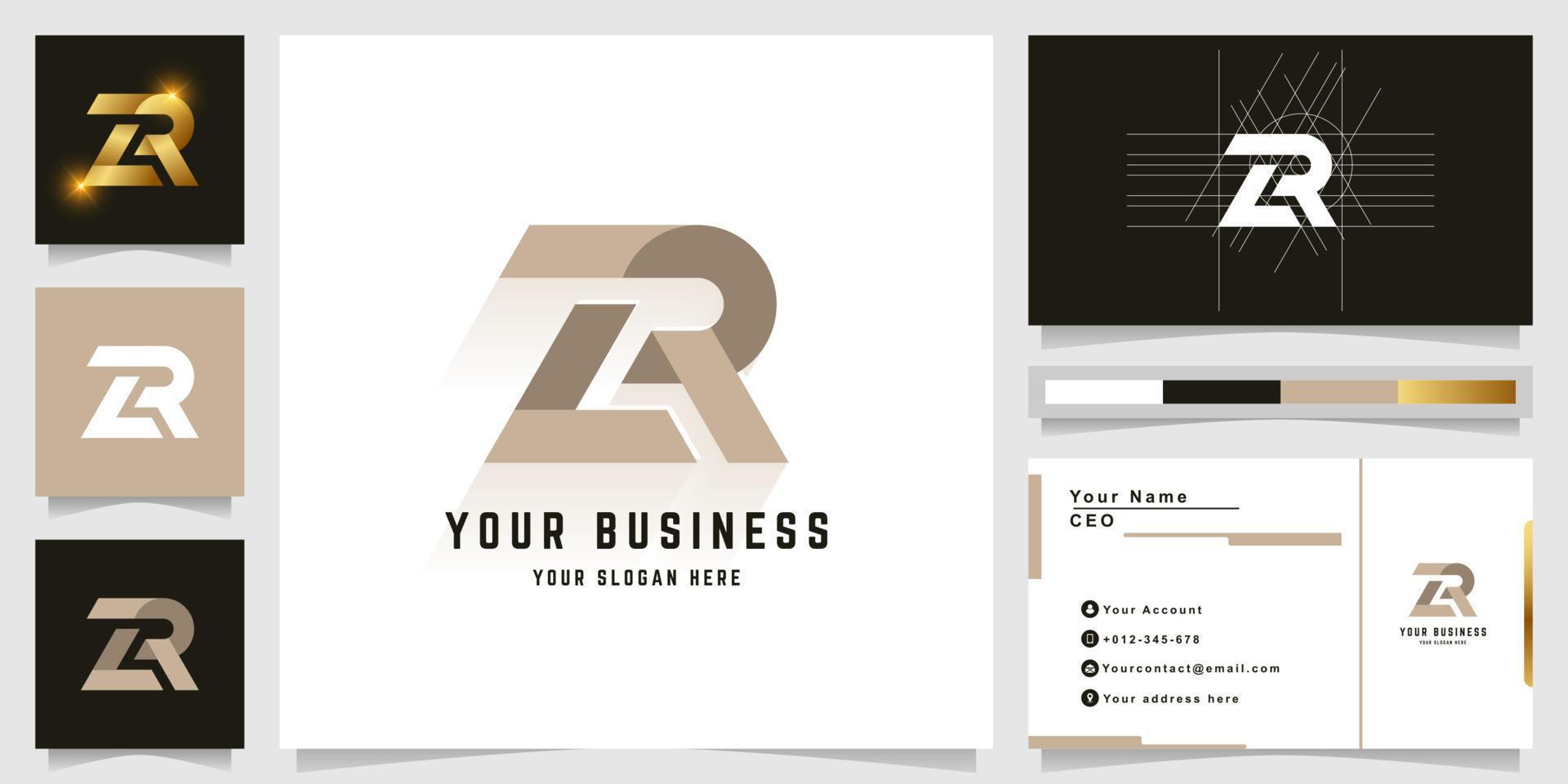 Letter ZR or LR monogram logo with business card design vector