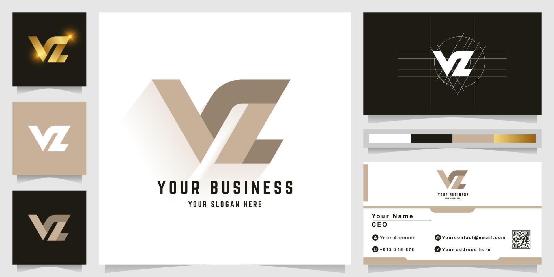 Letter VZ or VL monogram logo with business card design vector