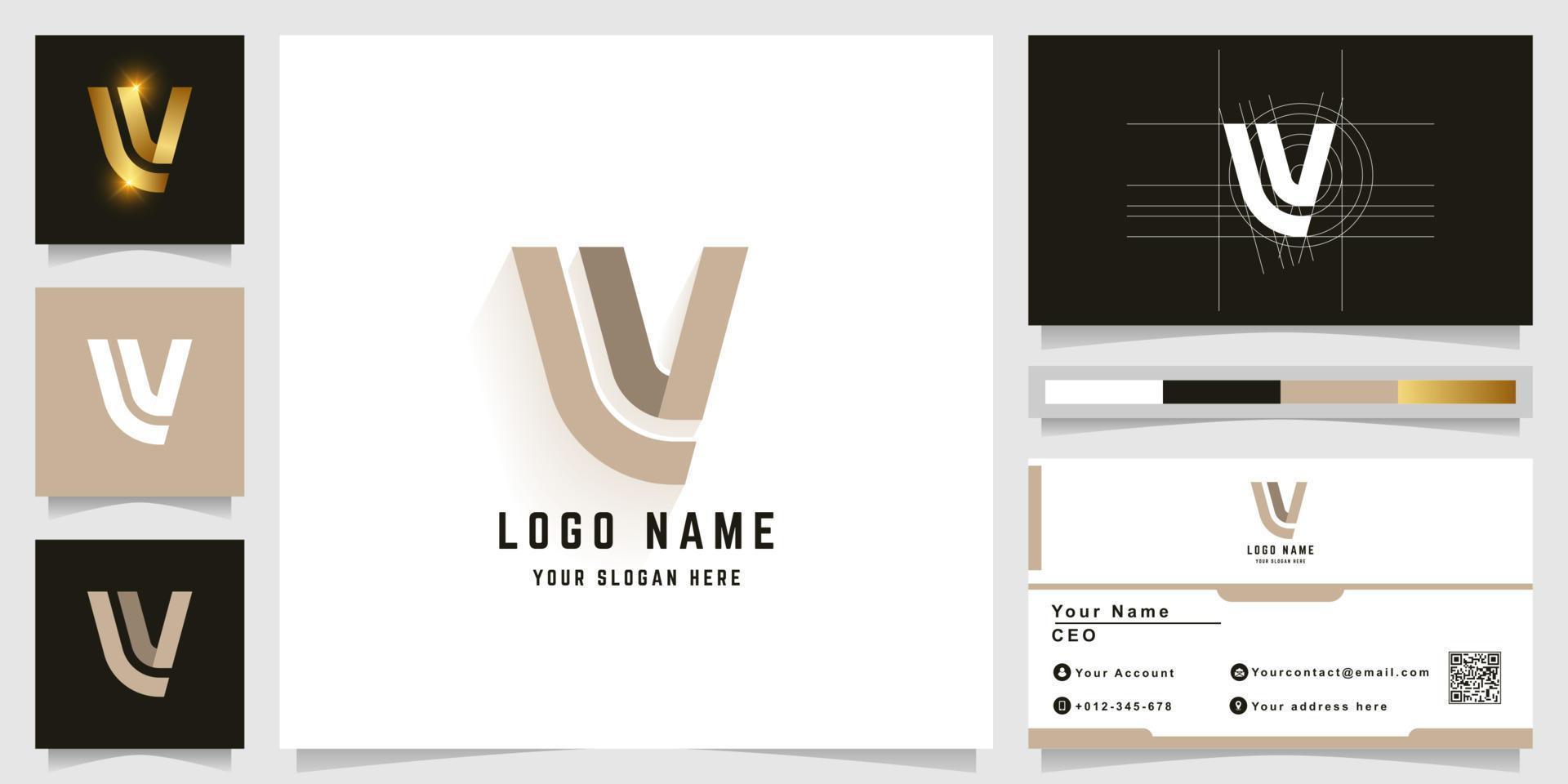 Letter V or LV monogram logo with business card design vector