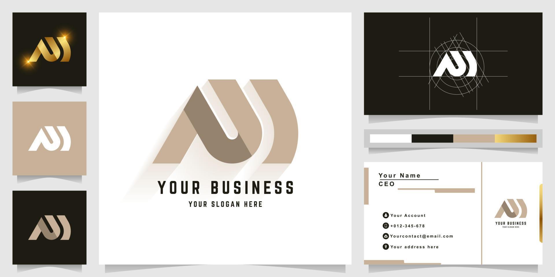 Letter NW or NM monogram logo with business card design vector
