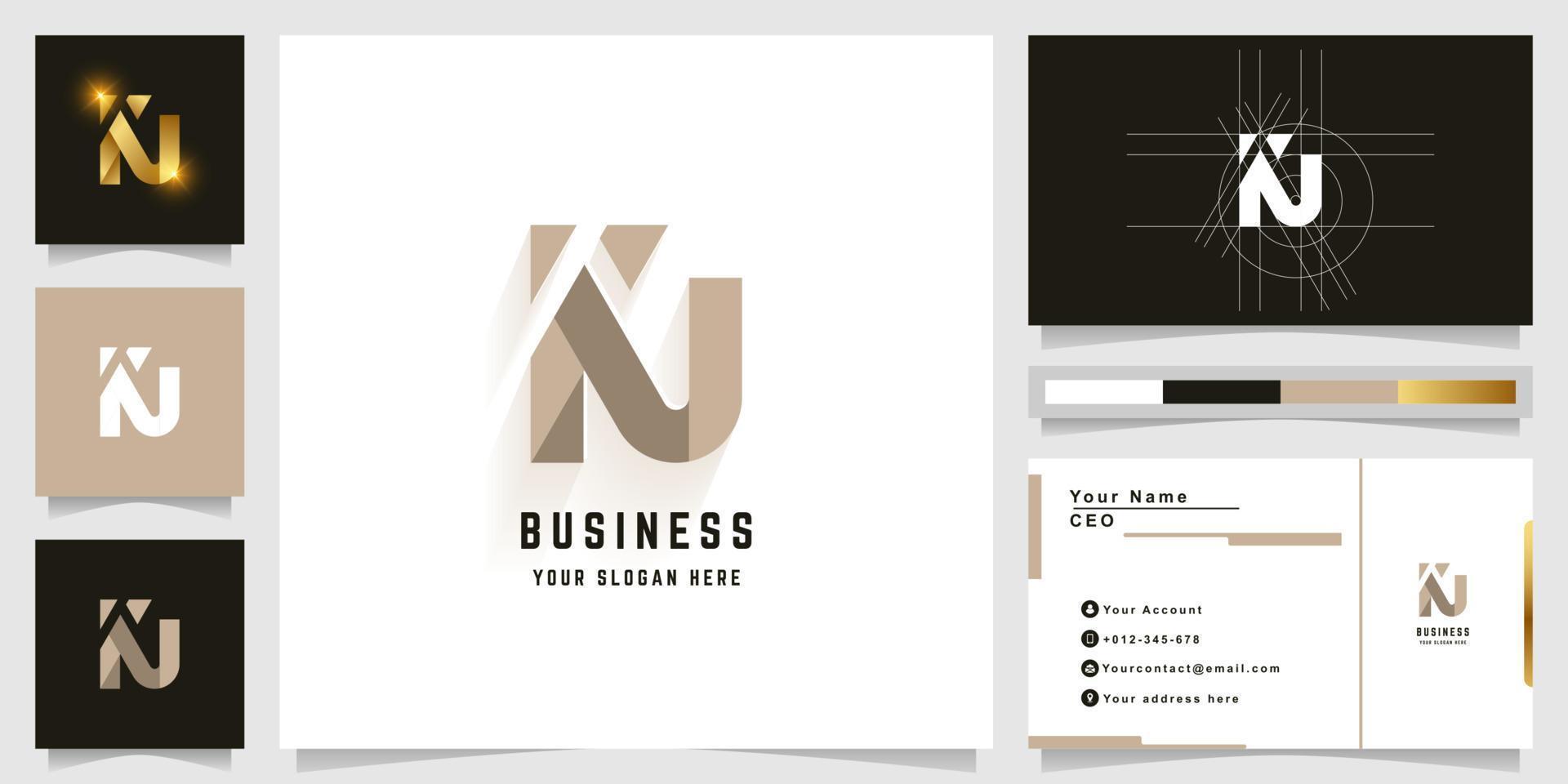 Letter KU or KN monogram logo with business card design vector