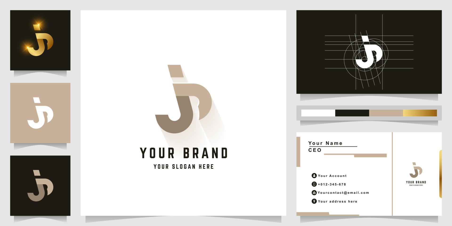 Letter jp or js monogram logo with business card design vector