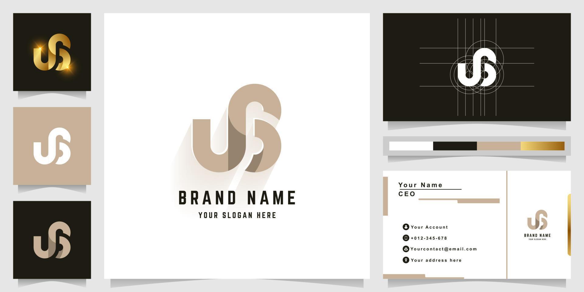 Letter US or JG monogram logo with business card design vector