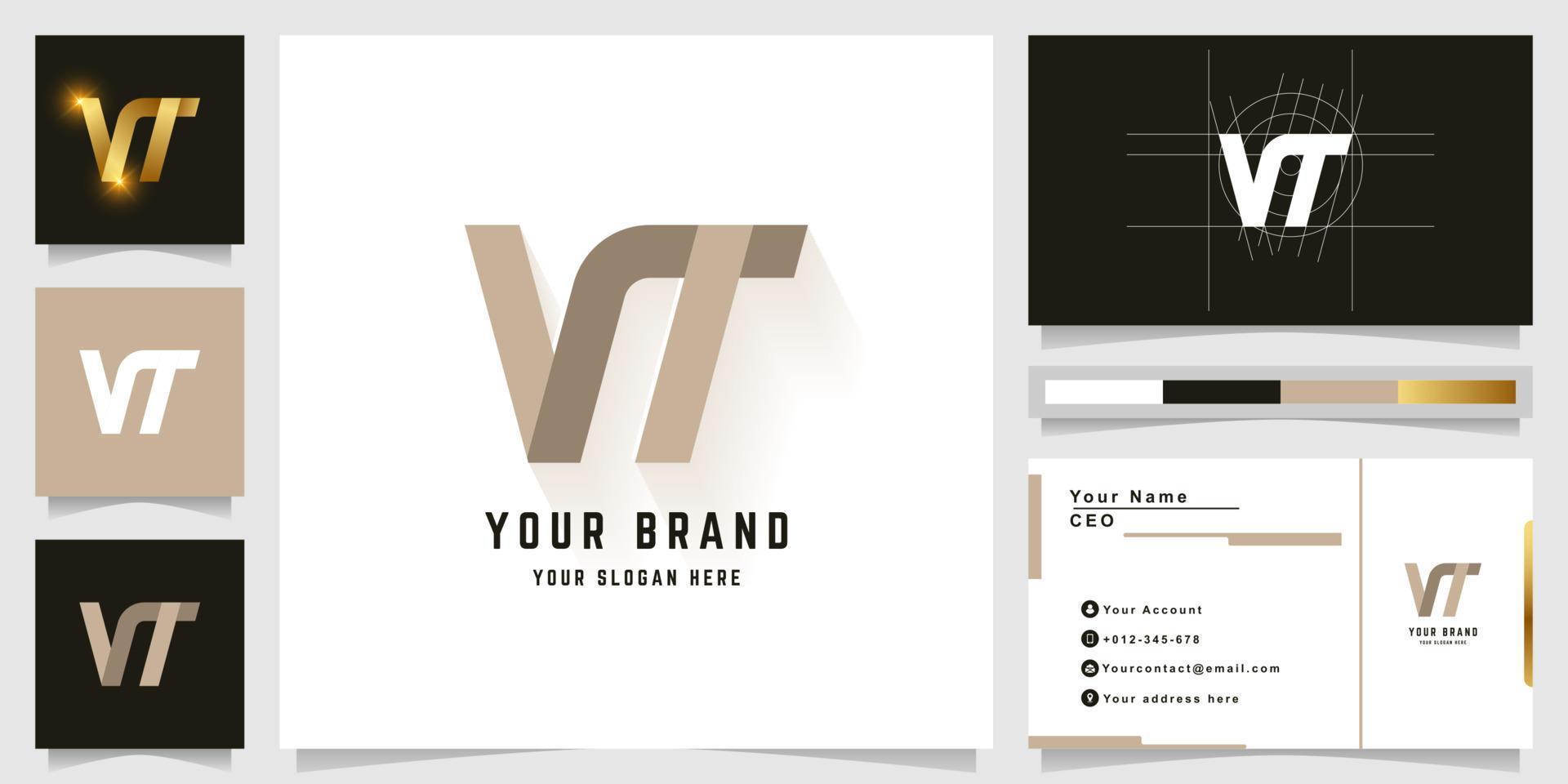 Letter VT or NT monogram logo with business card design vector