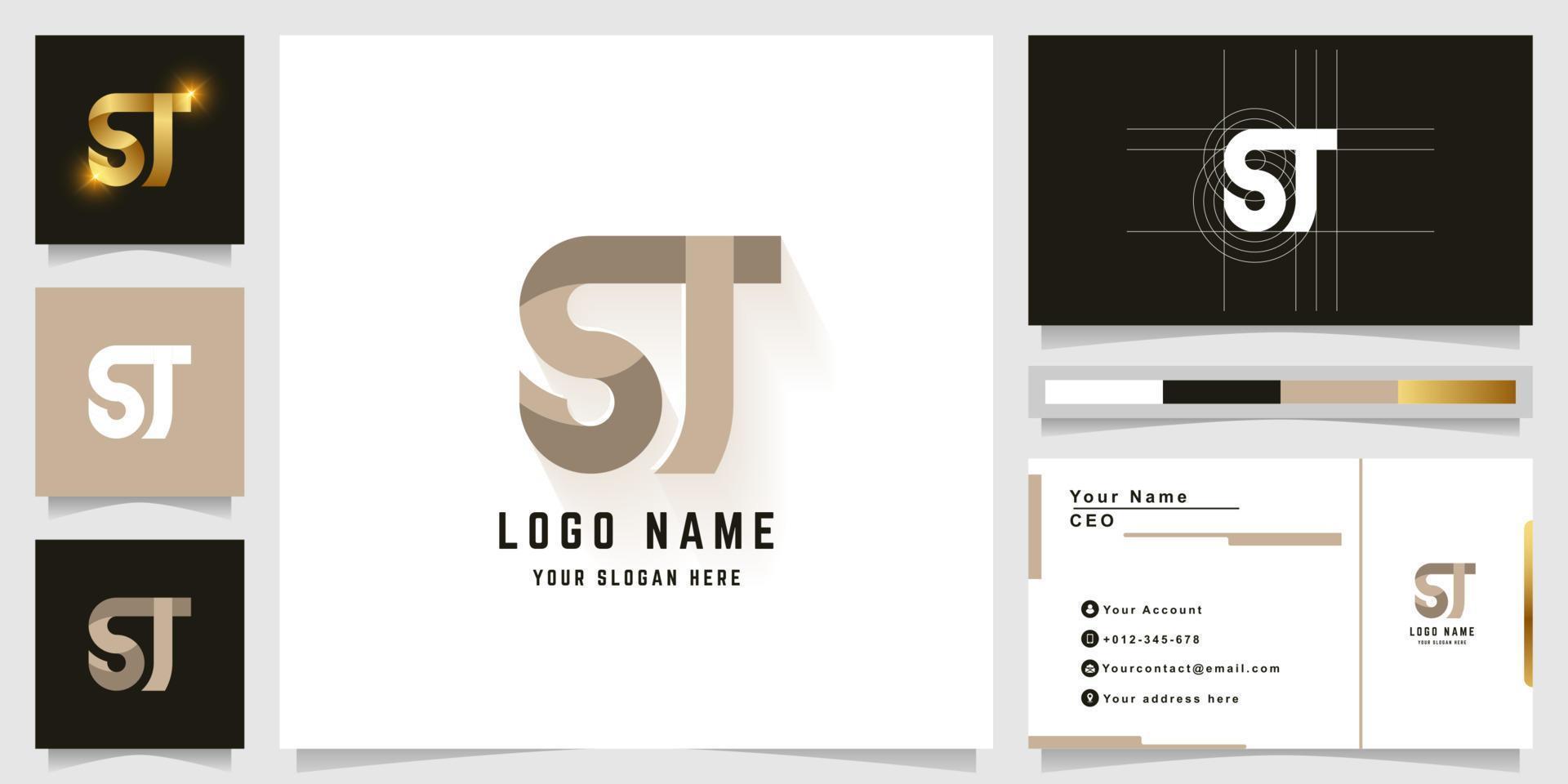 Letter ST or SJ monogram logo with business card design vector