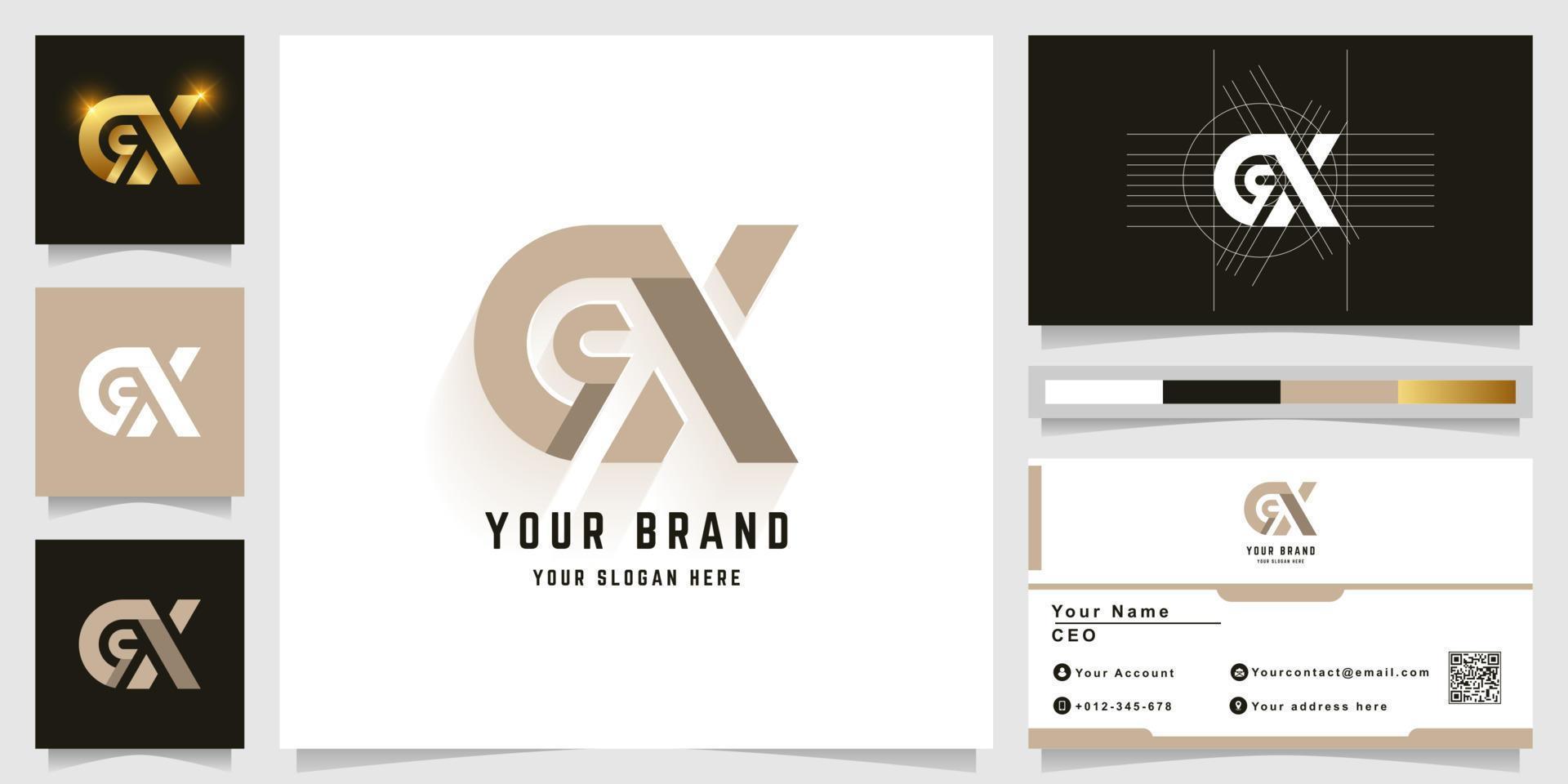 Letter CX or aX monogram logo with business card design vector