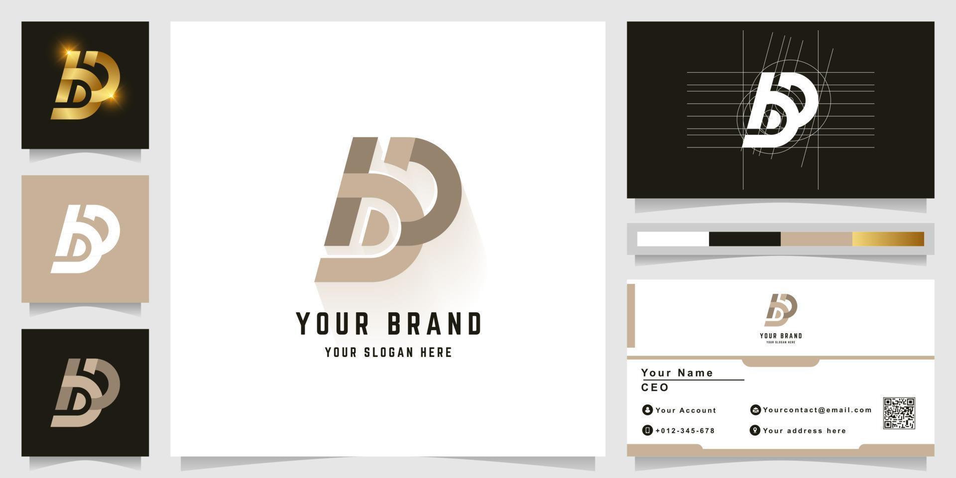 Letter B or bD monogram logo with business card design vector