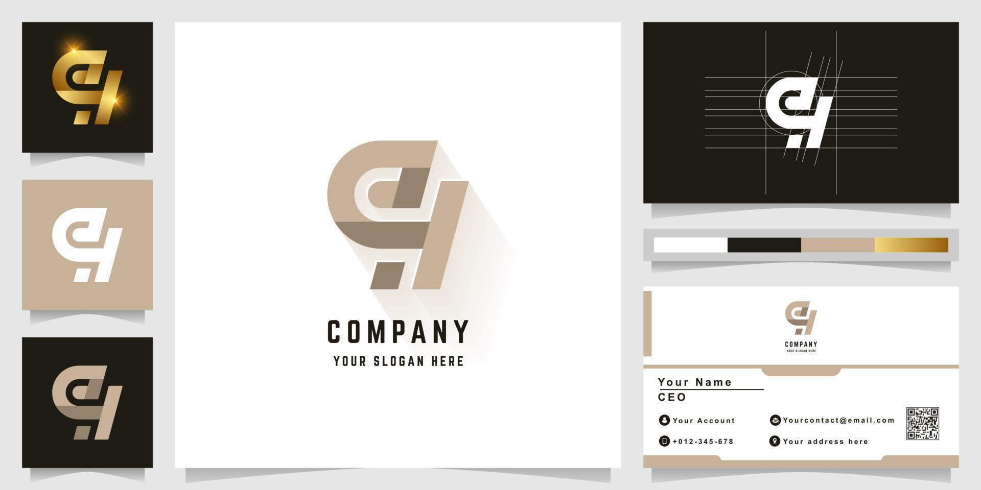 Letter eH or qH monogram logo with business card design vector