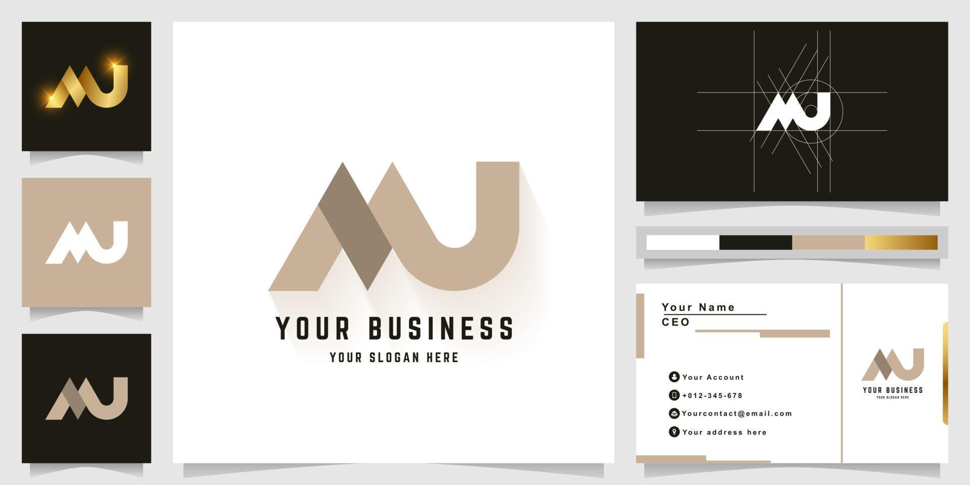 Letter MU or NU monogram logo with business card design vector