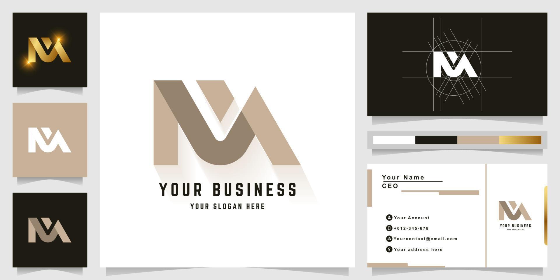 Letter NM or MN monogram logo with business card design vector