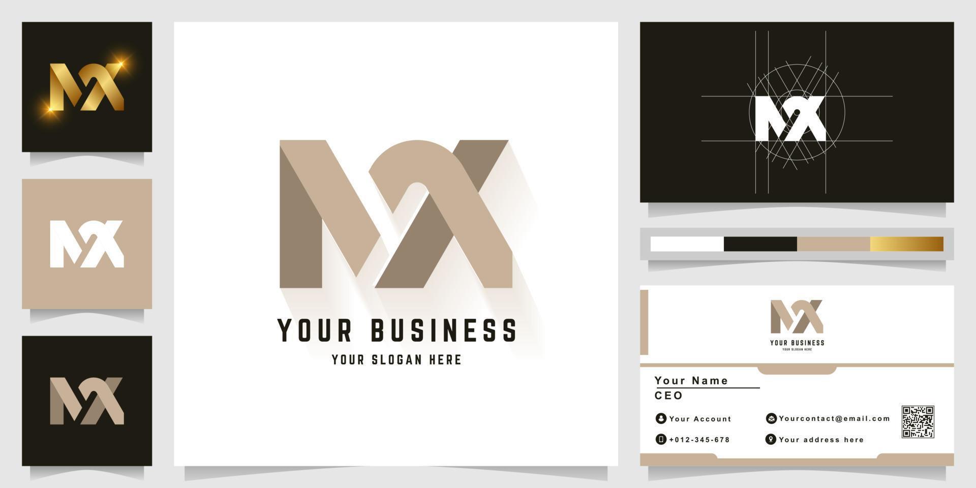 Letter MX or NX monogram logo with business card design vector