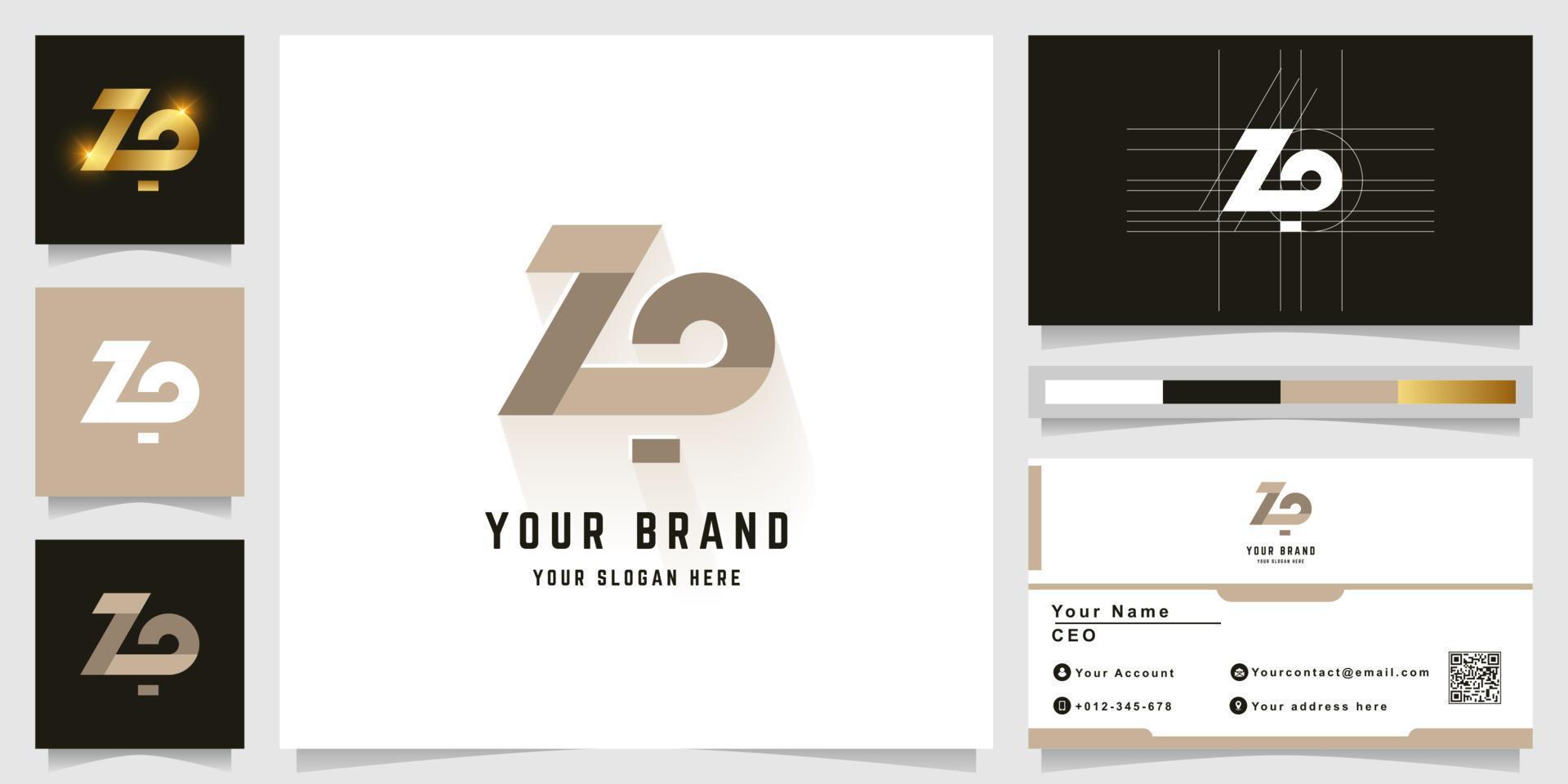 Letter ZP or LP monogram logo with business card design vector