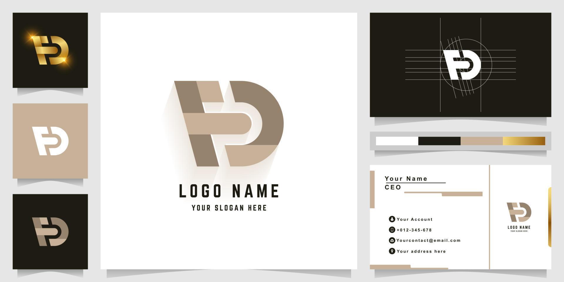 Letter FD or PD monogram logo with business card design vector