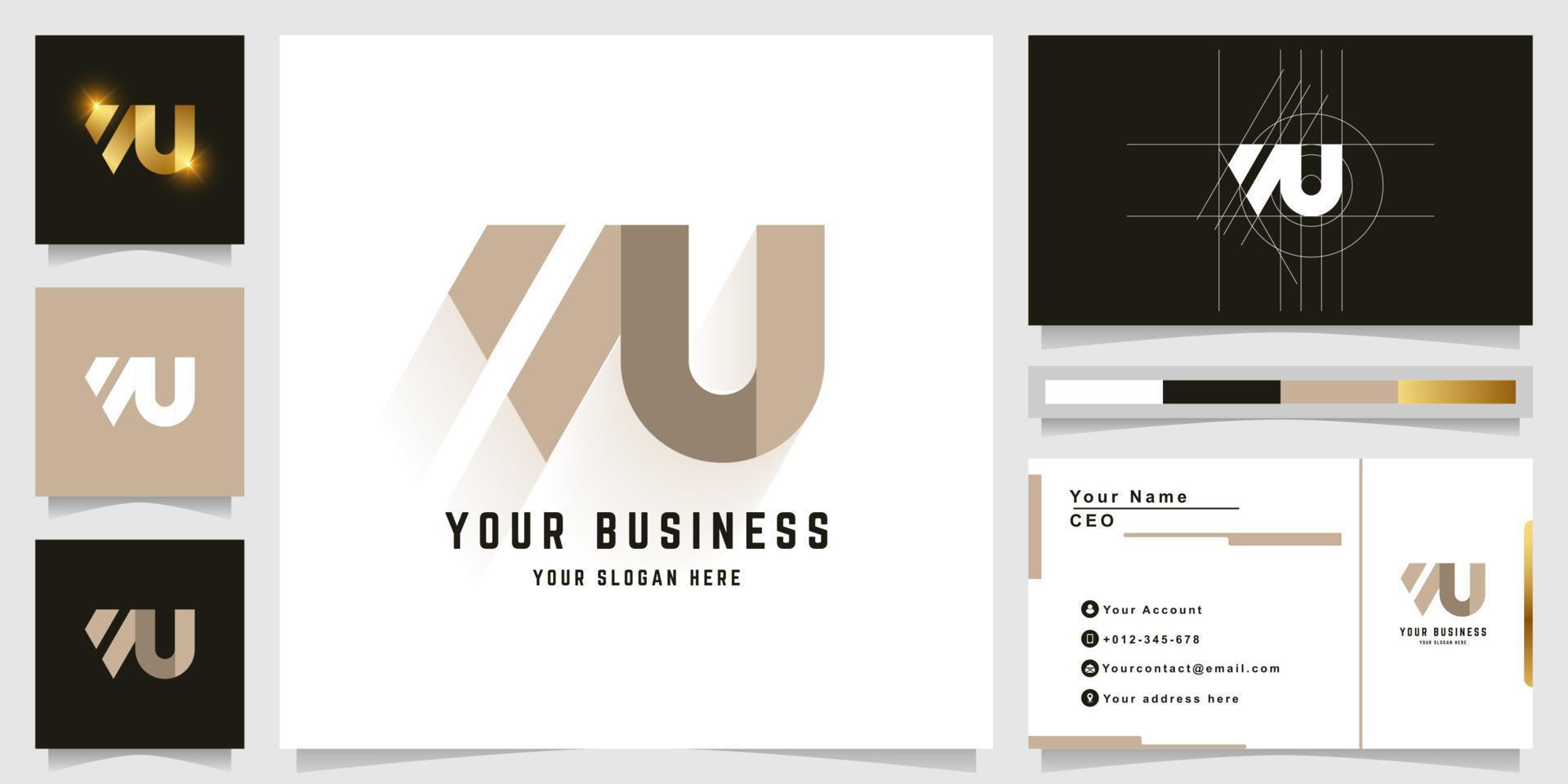 Letter NU or MU monogram logo with business card design vector