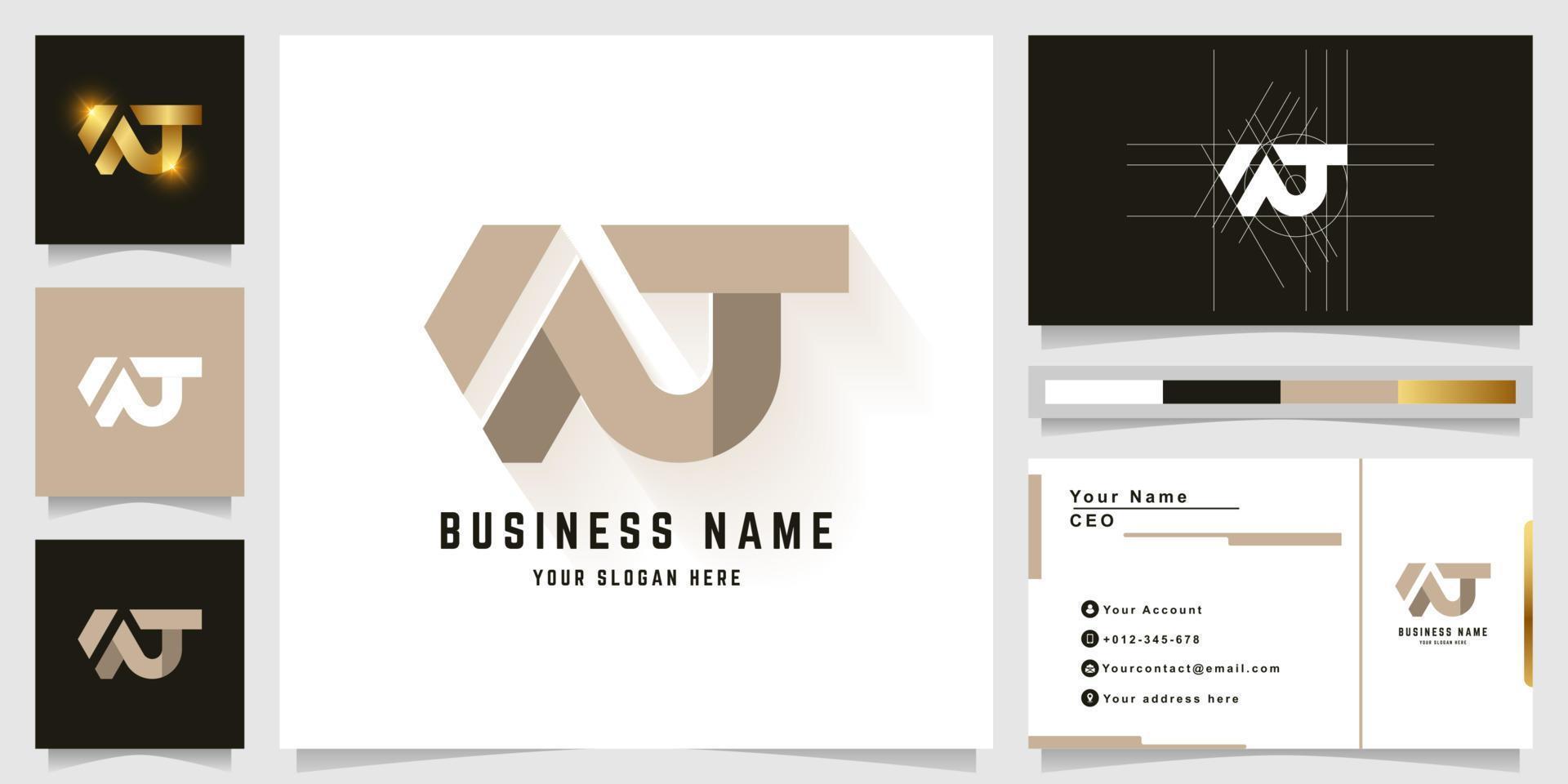 Letter WT or NT monogram logo with business card design vector