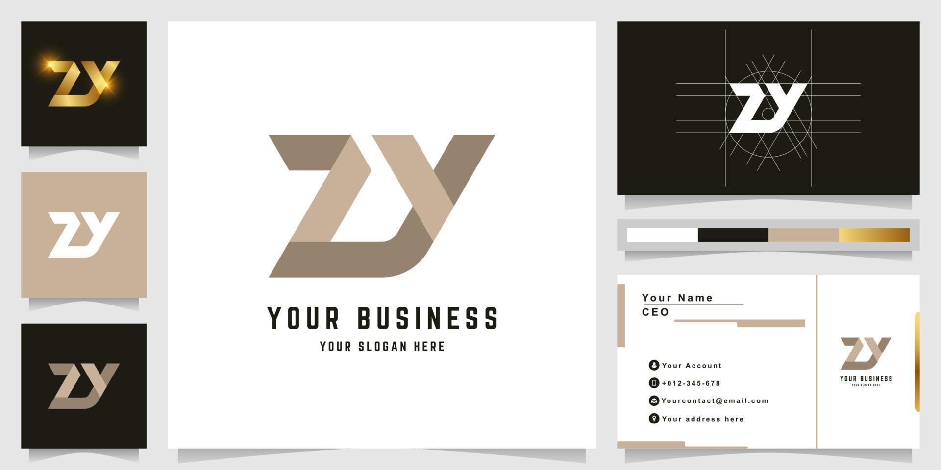 Letter ZY or ZLY monogram logo with business card design vector