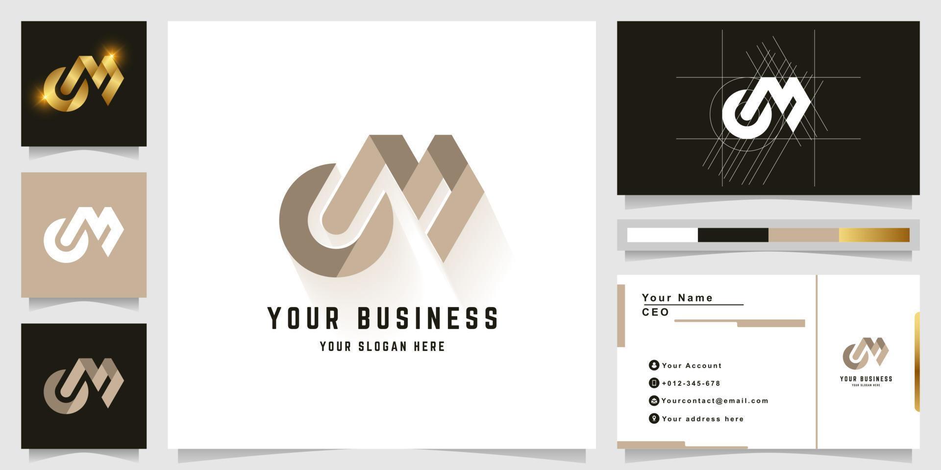 Letter OM or CM monogram logo with business card design vector