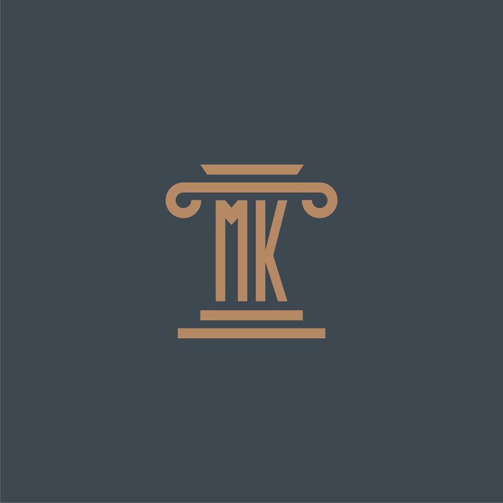 mk monograma inicial para logotipo de bufete de abogados con diseño de pilar vector