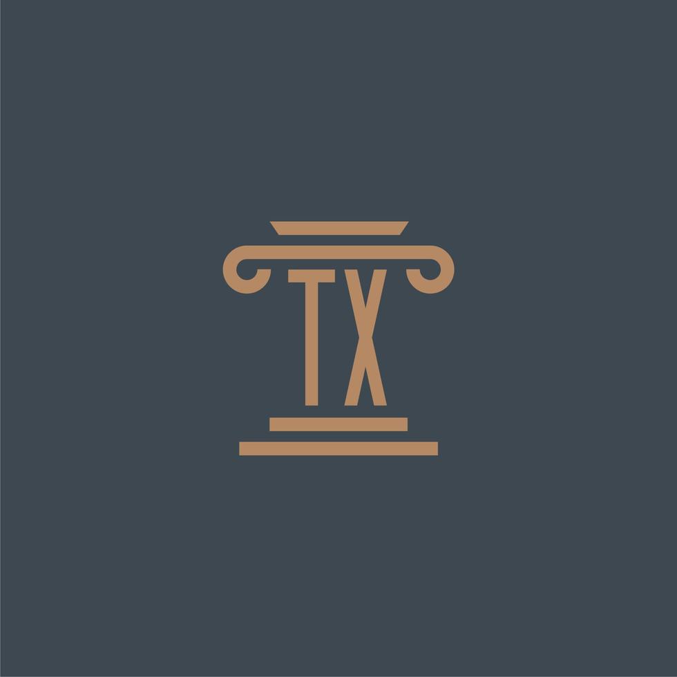 monograma inicial tx para logotipo de bufete de abogados con diseño de pilar vector