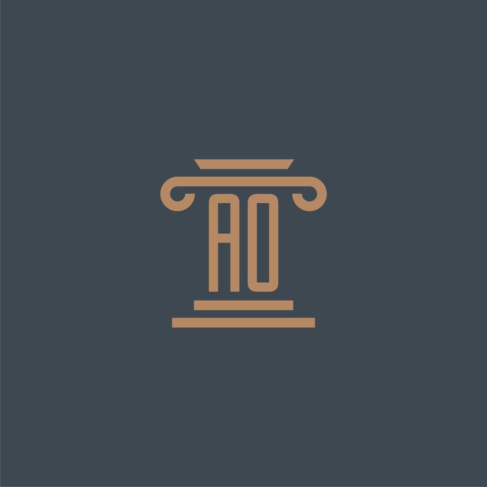 ao monograma inicial para logotipo de bufete de abogados con diseño de pilar vector
