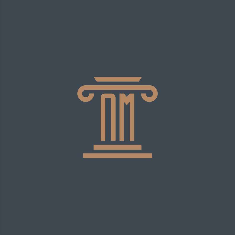 monograma inicial nm para logotipo de bufete de abogados con diseño de pilar vector