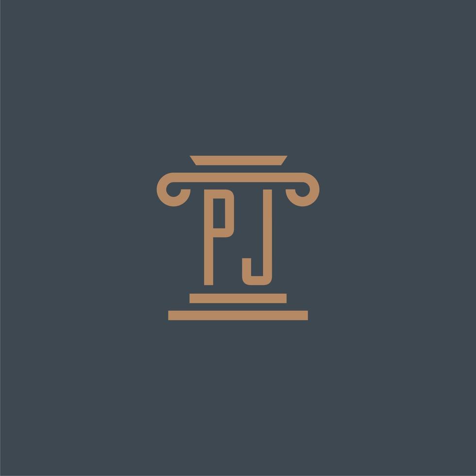 monograma inicial pj para logotipo de bufete de abogados con diseño de pilar vector