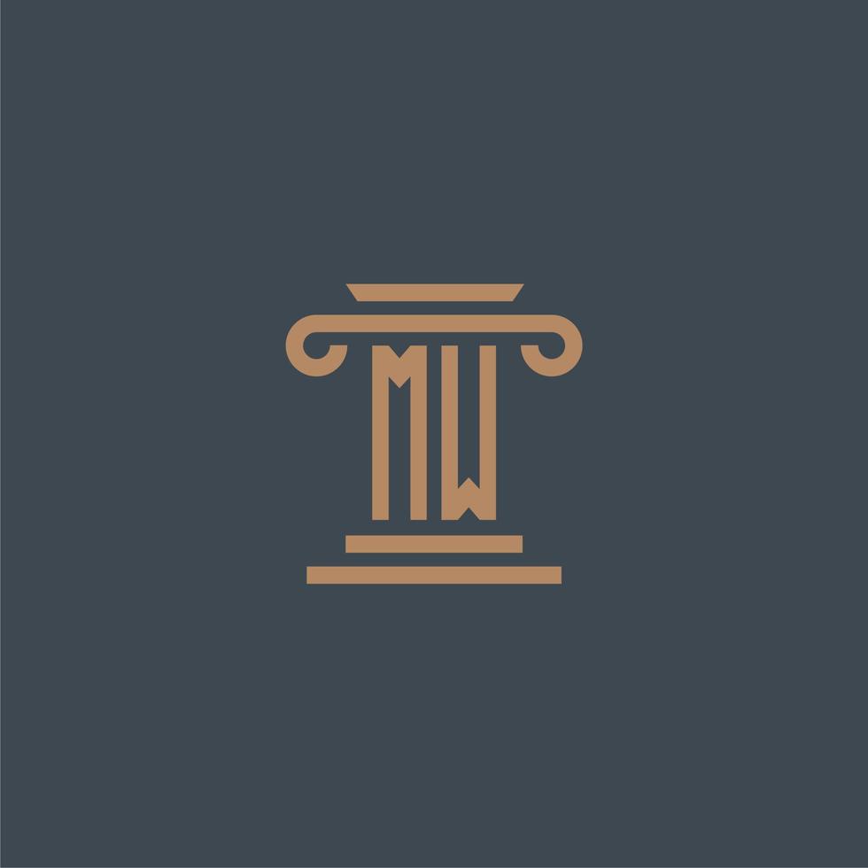 MW initial monogram for lawfirm logo with pillar design vector