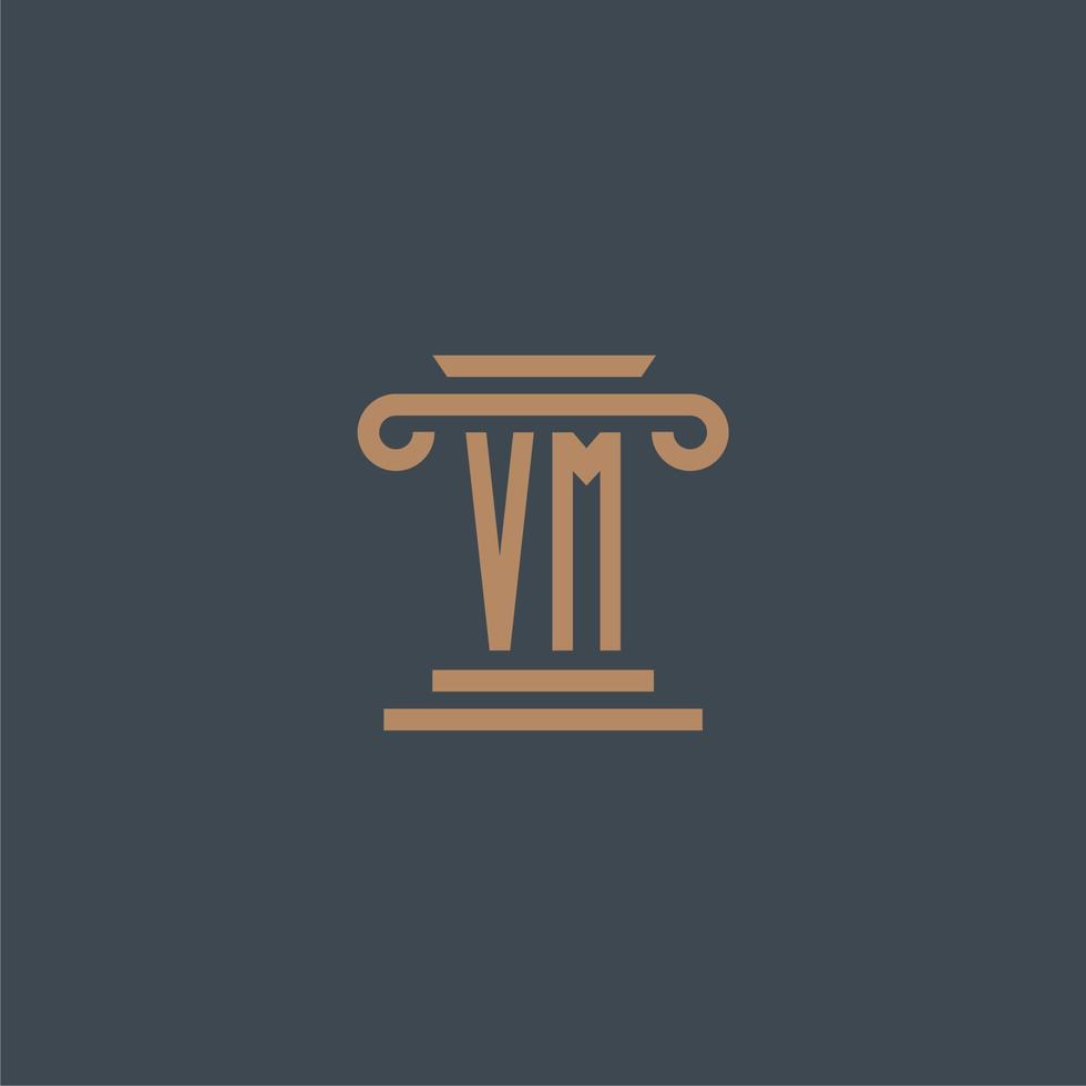 monograma inicial vm para logotipo de bufete de abogados con diseño de pilar vector