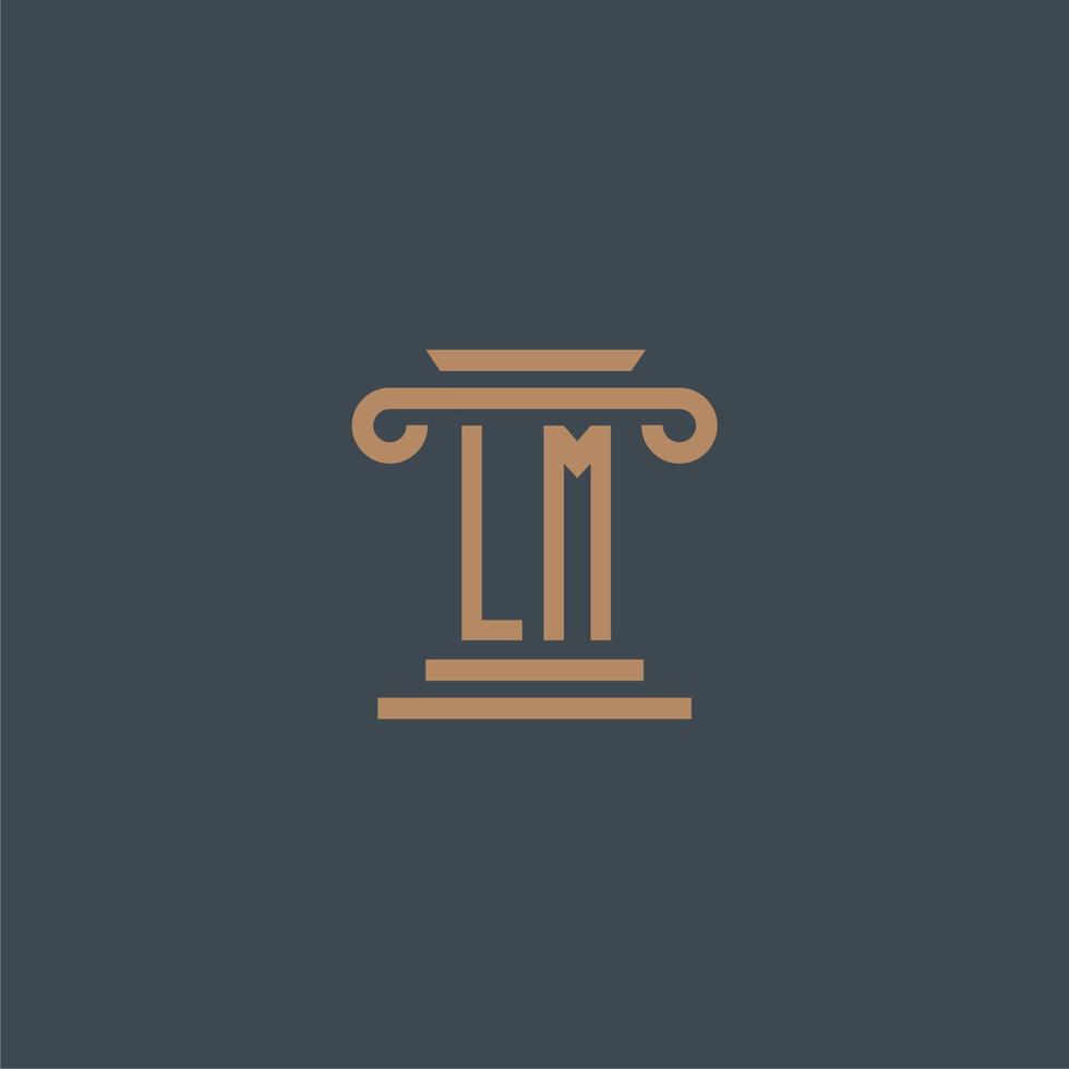 lm monograma inicial para logotipo de bufete de abogados con diseño de pilar vector