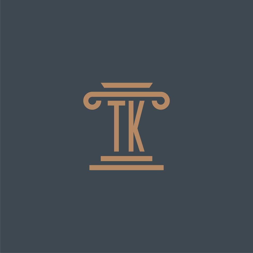 TK initial monogram for lawfirm logo with pillar design vector