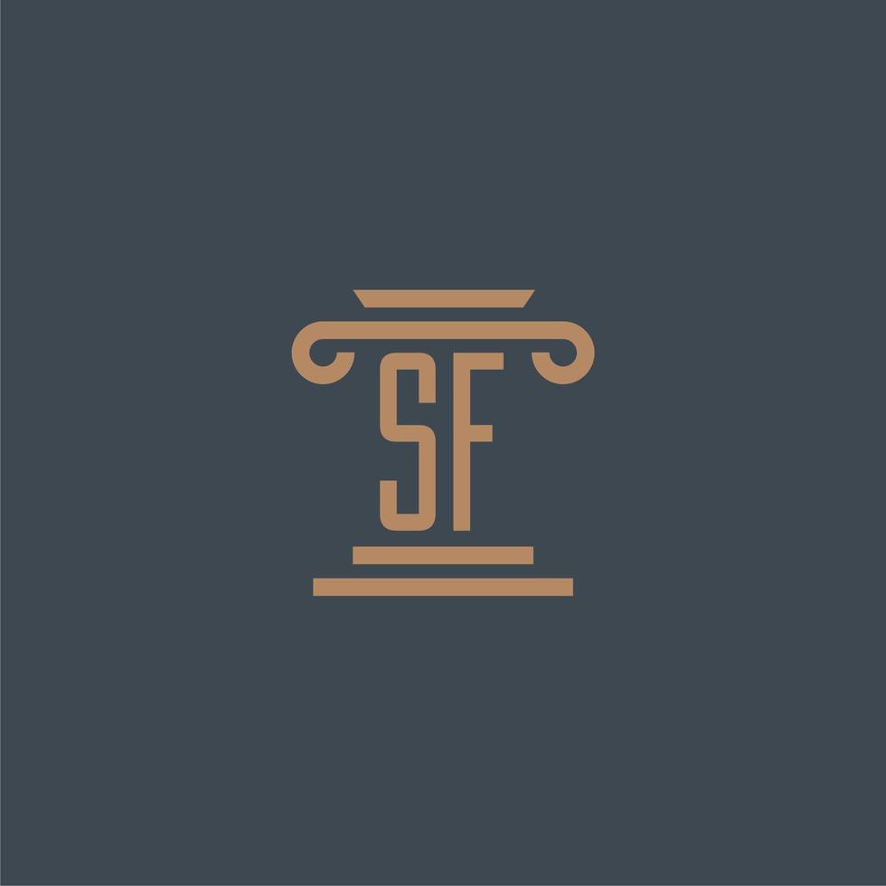 monograma inicial sf para logotipo de bufete de abogados con diseño de pilar vector
