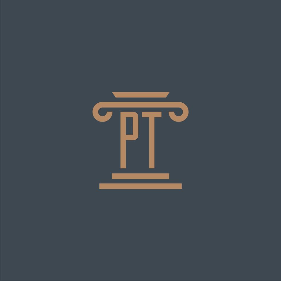 monograma inicial pt para logotipo de bufete de abogados con diseño de pilar vector