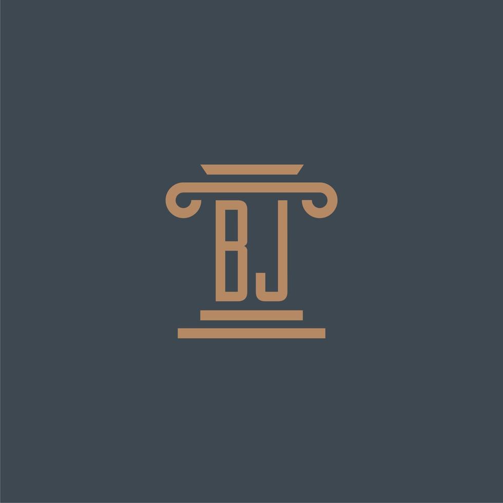 monograma inicial bj para logotipo de bufete de abogados con diseño de pilar vector
