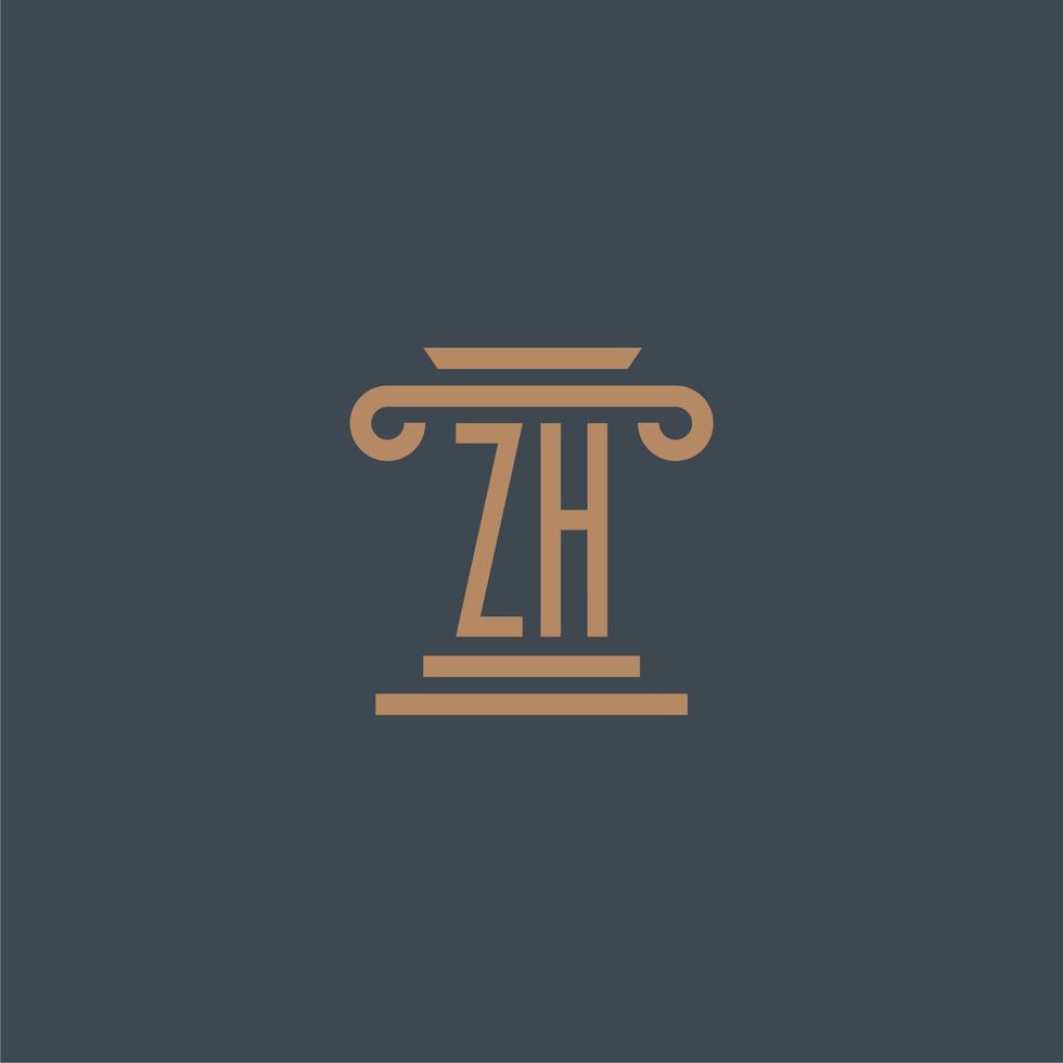 monograma inicial zh para logotipo de bufete de abogados con diseño de pilar vector