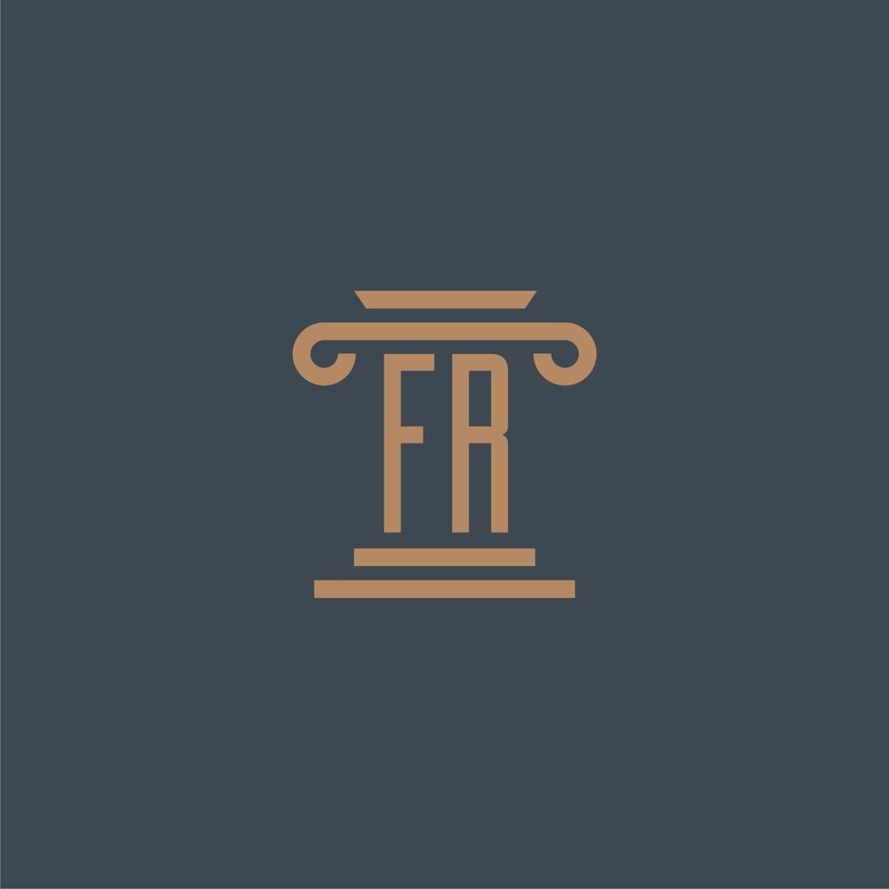 fr monograma inicial para logotipo de bufete de abogados con diseño de pilar vector