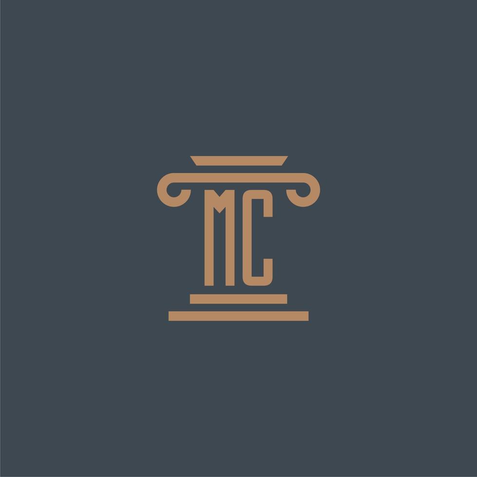 MC initial monogram for lawfirm logo with pillar design vector