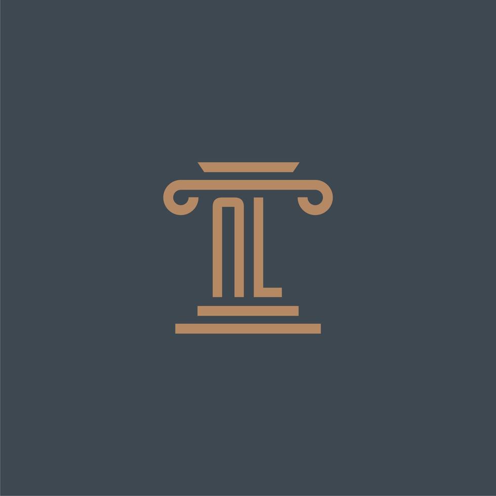 nl monograma inicial para logotipo de bufete de abogados con diseño de pilar vector
