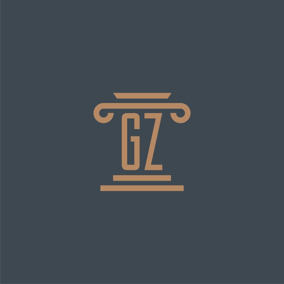 monograma inicial gz para logotipo de bufete de abogados con diseño de pilar vector