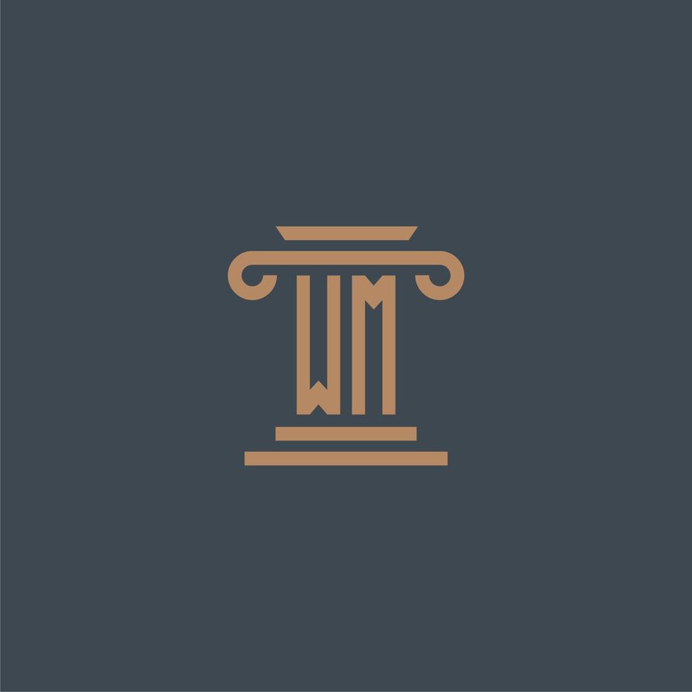 WM initial monogram for lawfirm logo with pillar design vector