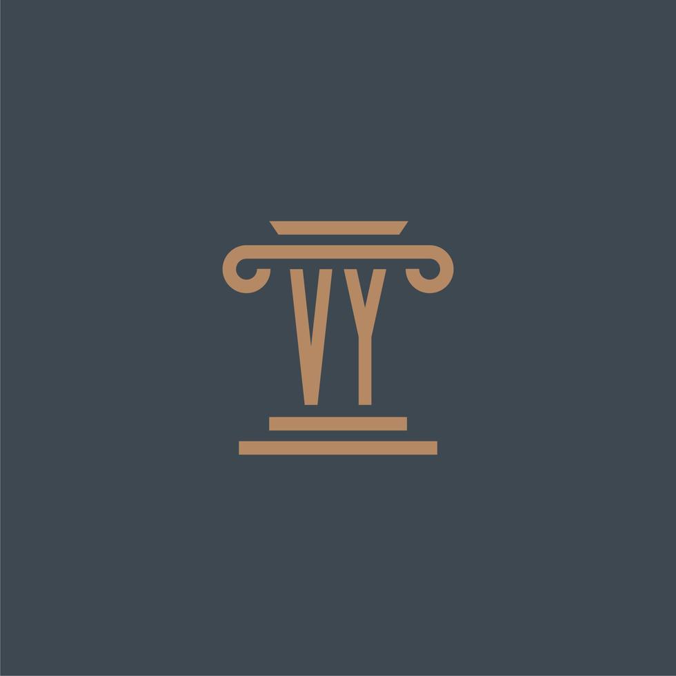 monograma inicial vy para logotipo de bufete de abogados con diseño de pilar vector