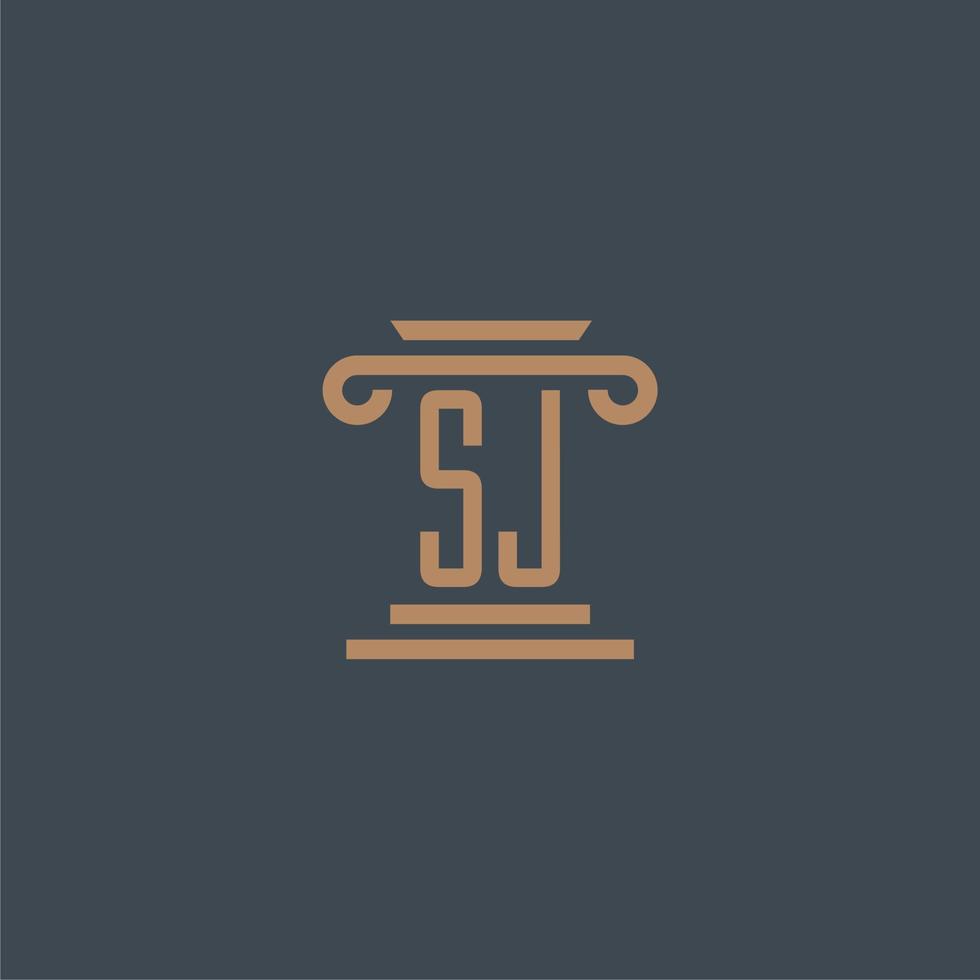 SJ initial monogram for lawfirm logo with pillar design vector