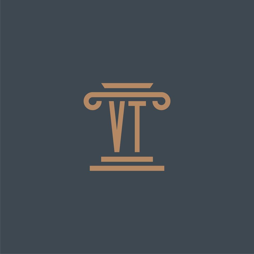 vt monograma inicial para logotipo de bufete de abogados con diseño de pilar vector