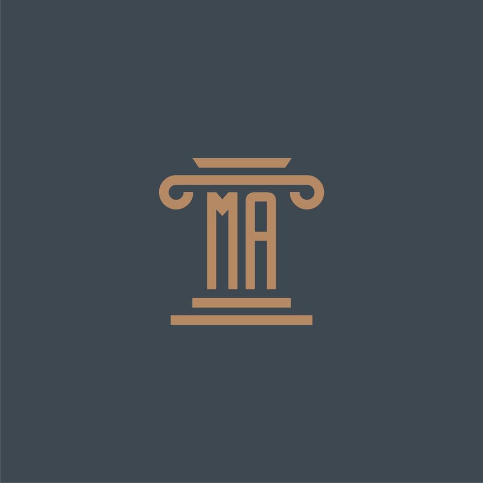 ma monograma inicial para logotipo de bufete de abogados con diseño de pilar vector
