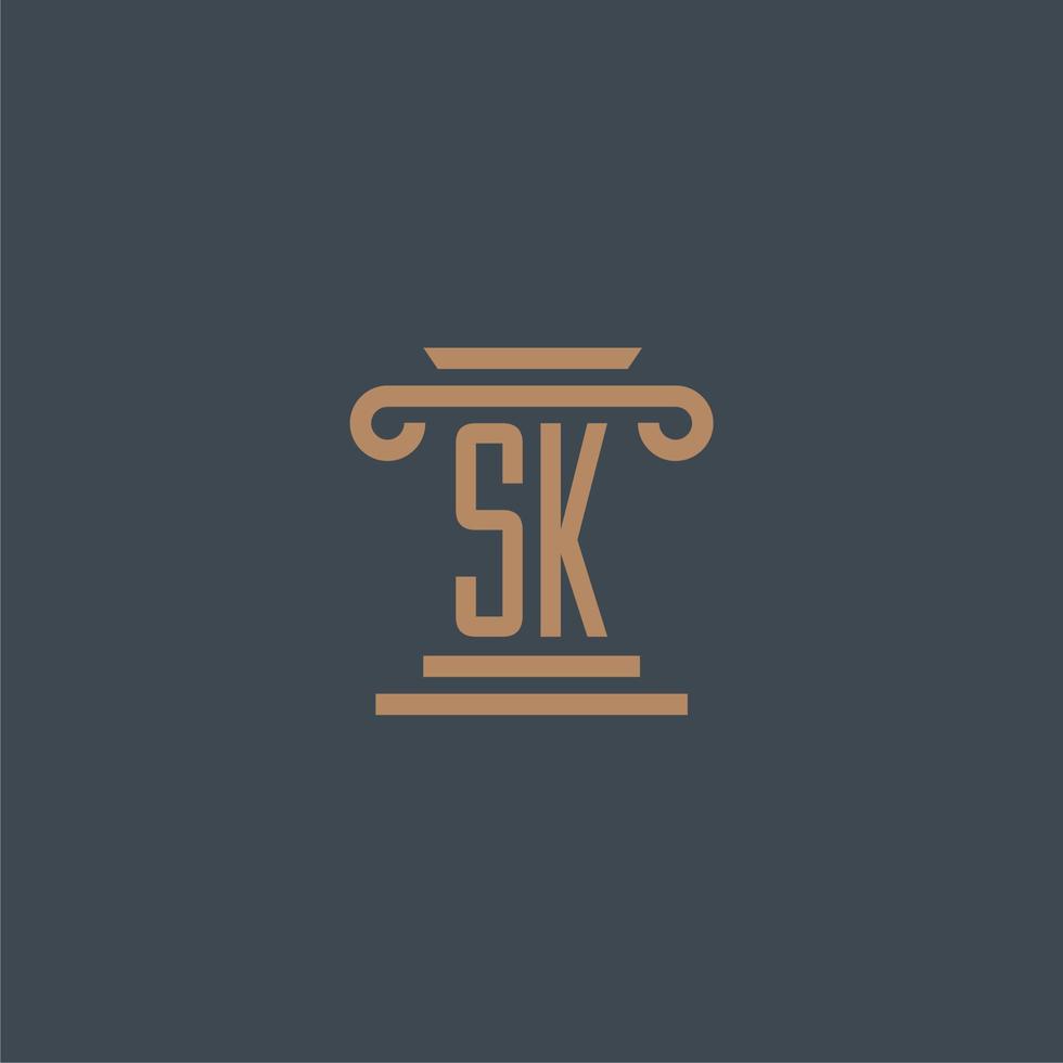 SK initial monogram for lawfirm logo with pillar design vector