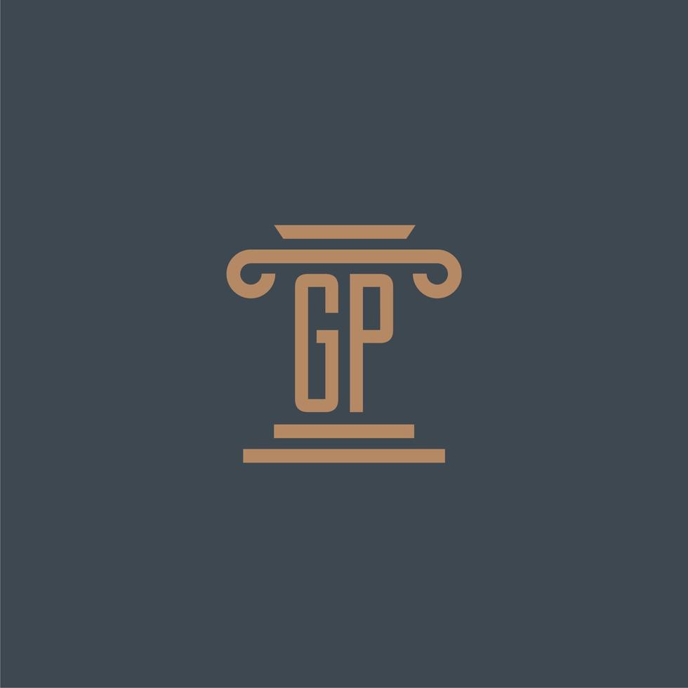 monograma inicial gp para logotipo de bufete de abogados con diseño de pilar vector