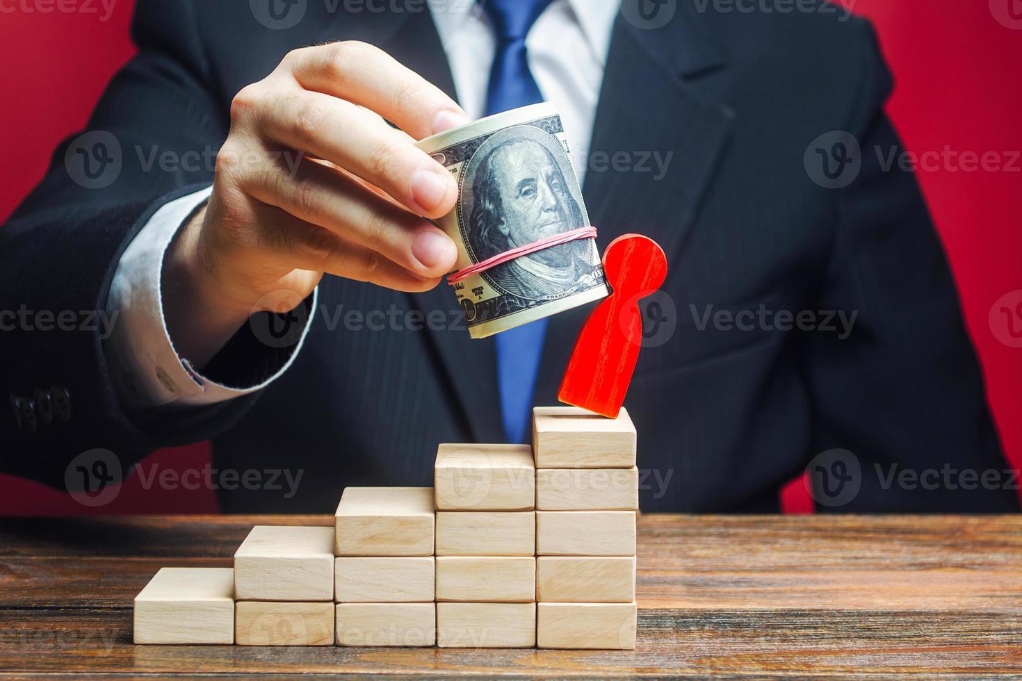 Businessman gets rid of opponent with help of bribery money. Lobbying, using illegal tools methods. Blackmail officials and senior employees. Corruption, destructive influence. Political repression. photo