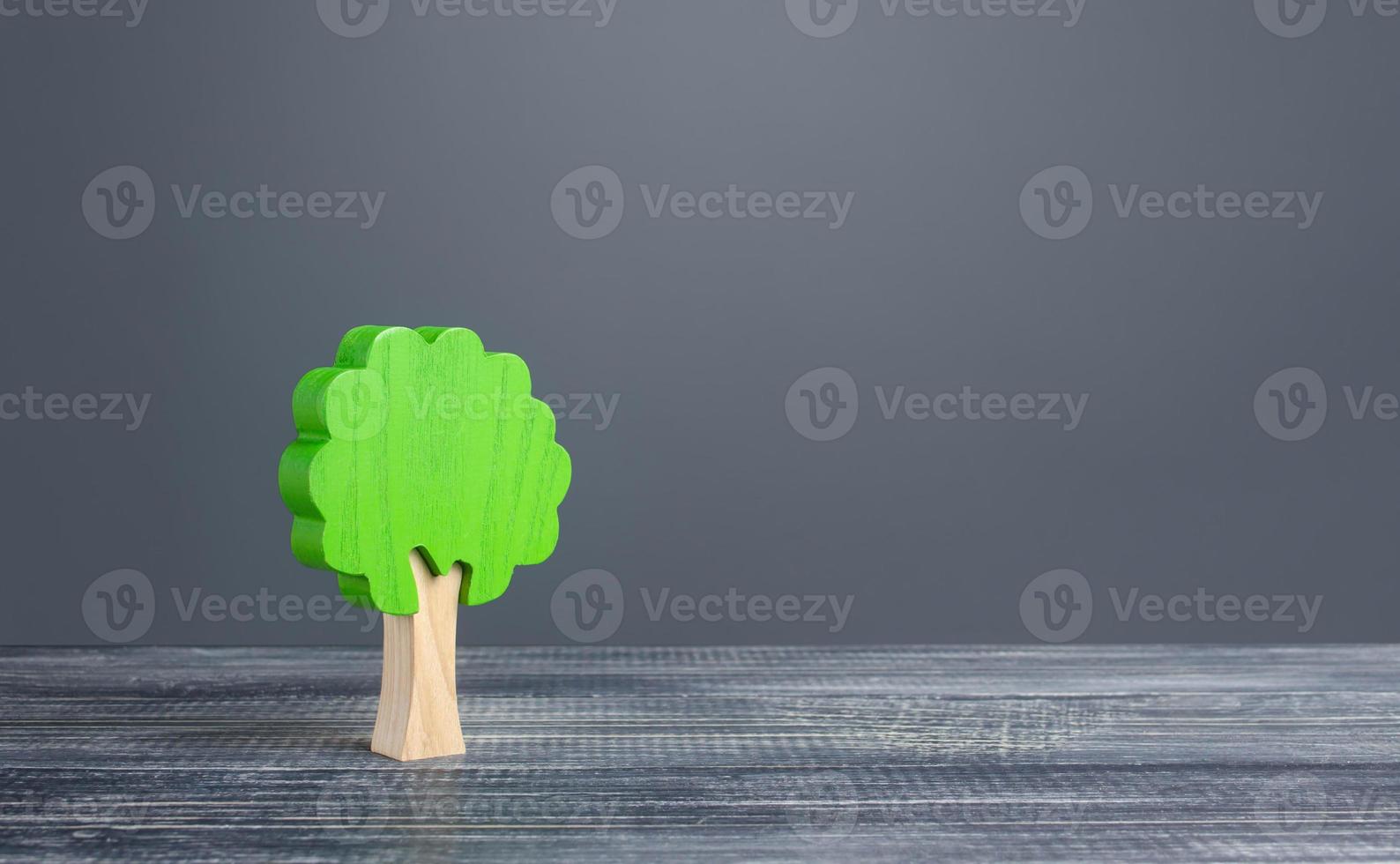 Lonely tree on gray background. Preserving the environment and forest protection. Environmentally friendly and natural. Bright colors in gray routine. Afforestation planting, combating climate change photo