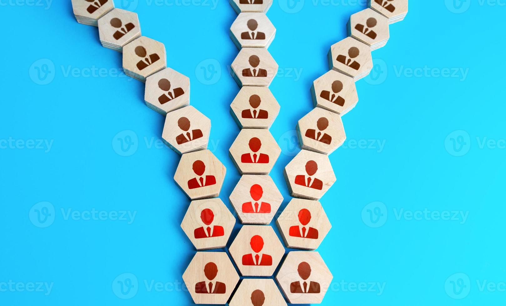 Collapse of the organization. Conflict and disunity. Disintegration of a community group. Main stream branching . Segmentation. Society partition. Confrontation. Dissociation, disconnection photo