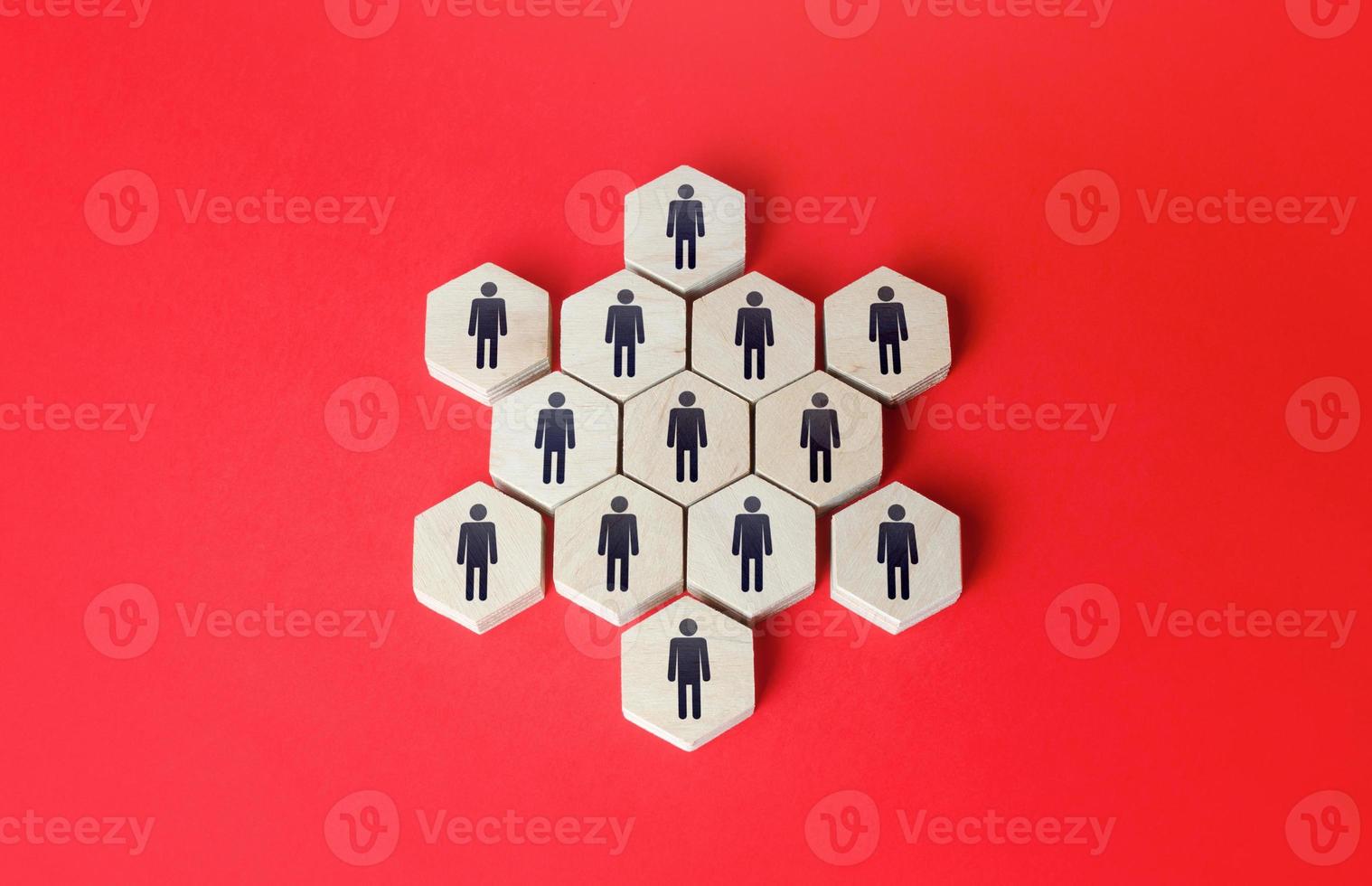 People combined into a star-shaped structure. Unity. Building a business team, teamwork cooperation. Staff expansion and recruiting. Human resources. Personnel management. Discipline and hierarchy. photo