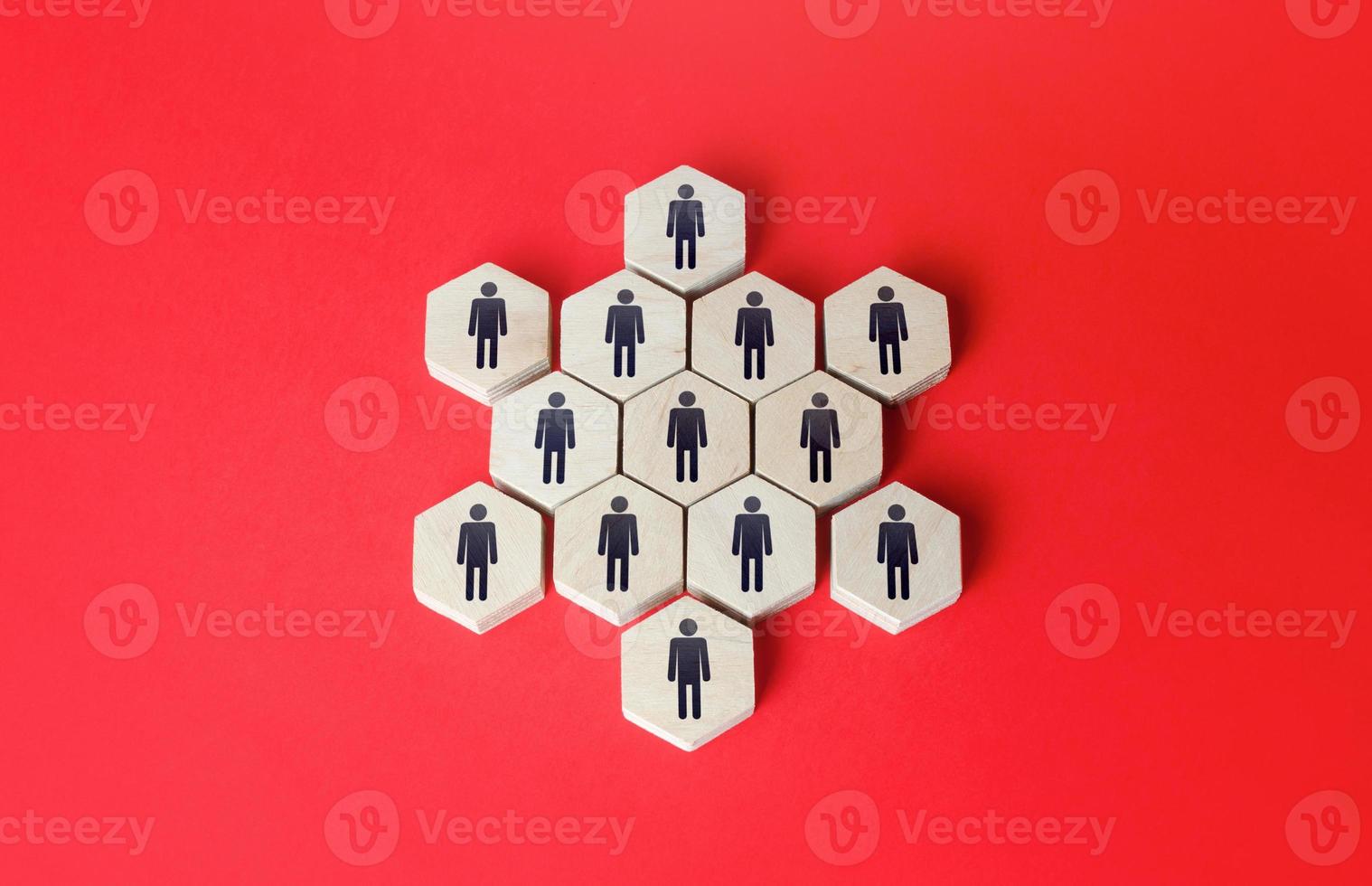 People combined into a star-shaped structure. Unity. Building a business team, teamwork cooperation. Staff expansion and recruiting. Human resources. Personnel management. Discipline and hierarchy. photo